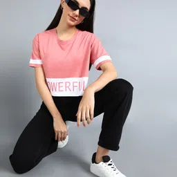 metronaut by flipkart Printed Women Round Neck Cotton Blend Pink T-Shirt image 2