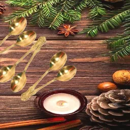 denique Brass Nakshi Design Dinner Spoons Set,Table Tea,Coffee Spoon Brass Table Spoon, Tea Spoon Set image 3
