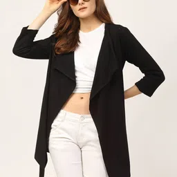 Women Longline 3/4th Sleeve Black Shrug-image-0