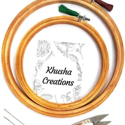 khusha creation Wooden Embroidery Hoop Ring Frame : Set of 2 hoops (Diameter 8 " and 6 "), Thread Cutter and Embroidery Needles image 1
