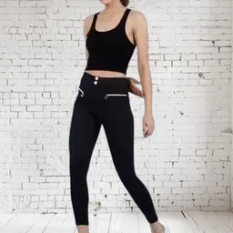 empracee Women Comfort Fit Black Cotton Blend Trousers image 1