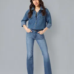 flying machine Women Boot-Leg Mid Rise Blue Jeans image 3