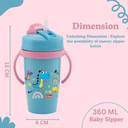 zerya Multi Cartoon Design Sipper Bottle For Kids With Straw & Side Handle 360ml image 4