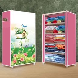 mezire 5 Shelf House Tree Pink Print PP Collapsible Wardrobe image 2