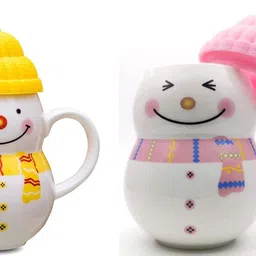 Ceramic Snowman Cup/Mug with Silicon Lid cover- Gift for Kids-Babies-Children-Girls Ceramic Coffee Ceramic Coffee (300 ml) Ceramic Coffee Mug-image-14