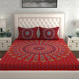 cosito 144 TC Cotton Double Jaipuri Prints Flat Bedsheet image 3