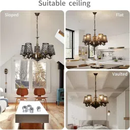 new era Devansh 05 Lights Metal Etched shade with Antique Golden Chandelier -Y image 5