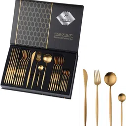 simois Luxury Gold Stainless Steel Cutlery Set – 24 Pcs Dinner Spoon Fork Knife Stainless Steel Cutlery Set-picture-26