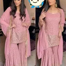 stylebhawani Semi Stitched Georgette Kurta & Sharara Fabric Embroidered image 3