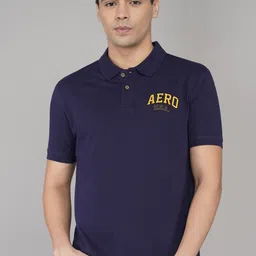 aeropostale Men Solid Polo Neck Pure Cotton Dark Blue T-Shirt-picture-11