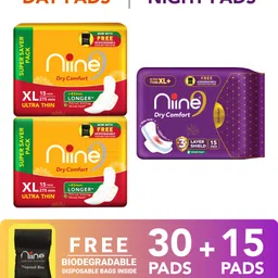 niine Dry Comfort(XL, XL+)Ultra-Thin Day & Night Protection for Heavy Flow(Combo of 2) Sanitary Pad image 1