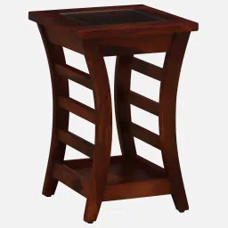 woodsworth from pepperfry Domitz Sheesham Wood End Table In Honey Oak Finish With Glass Top image 5
