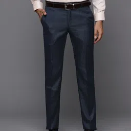 Men Slim Fit Dark Blue Polyester Trousers-image-69