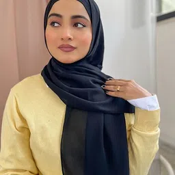 urshia Solid Georgette Women Black Scarf image 2