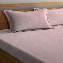 klotthe Pink Solid 300 TC Wool Double Fitted Bedsheet with 2 Pillow covers image 3