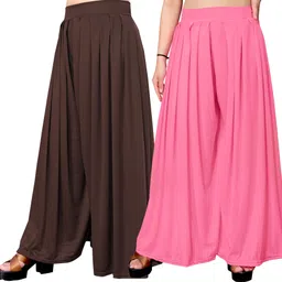 anti wrinkle designer Pack of 2 Women Flared Brown, Pink Lycra Blend Trousers-picture-13
