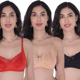 xdiamond Pack of 3 Women Full Coverage Non Padded Bra-picture-12