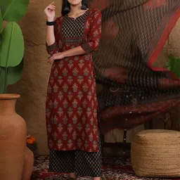 gulmohar jaipur Women Pure Cotton Kurta Palazzo Dupatta Set-picture-20