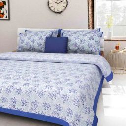 uniqchoice Blue Floral 120 TC 100% Cotton Queen Bedsheet With 2 Pillow Covers-picture-41