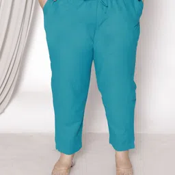 aavoni Women Regular Fit Light Blue Pure Cotton Trousers image 5