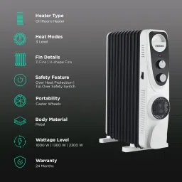 USHA 4211 FU 2300W PTC Oil Filled Radiator Room Heater with 11 Fins (Adjustable Thermostat image 3