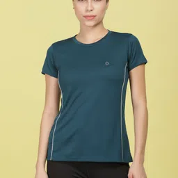dollar Microfiber Anti Bacterial Sports Women Solid Crew Neck Polyester Green T-Shirt-picture-11