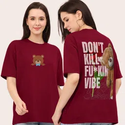 urbanice Women Printed, Graphic Print, Typography Round Neck Cotton Blend Maroon T-Shirt-picture-11