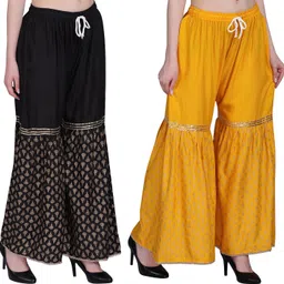 dcr Pack of 2 Women Flared Black, Yellow Viscose Rayon Trousers-picture-30