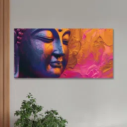 nestroots Framed Buddha Head with Vibrant Background Wall Painting image 1