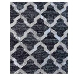 dazzhome Grey & Silver Hair On Leather Geometrical Hand Woven 5ftX7ft Carpet image 2