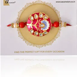 ascension Designer RK451_Red_PR132 Pearl Rakhi, Showpiece, Chawal Roli Pack Set image 4