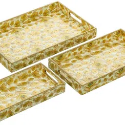 jaipurcrafts Premium Handmade Wooden Serving Tray Enamel Coated Samll,Medium,Large Tray Serving Set image 3