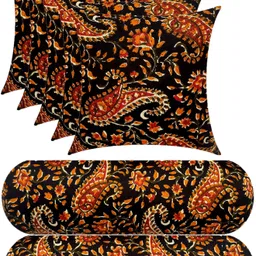 gkm Combo Set Of 5 Cushion And 2 Microfibre Floral Bolster Pack of 7-picture-15