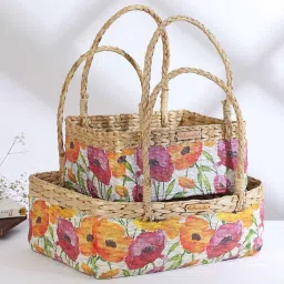 habereindia Multicolor Natural Fibre Set of 2 Baskets image 1
