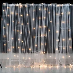 tejal trader Birthday Decoration Kit Combo with White Net Curtain & Led Light (Set of 60) image 3