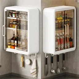 frap Utensil Kitchen Rack ABS Self-Adhesive NoDrill Kitchen Shelf & Storage Cabinet with 2Door 32x40x13cm Plastic-picture-22