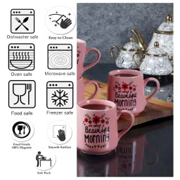 cdi Slogan Printed 300ml Pink & Black Ceramic (Set of 4) Coffee Mug image 5
