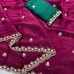 Solid/Plain Bollywood Chiffon Saree-image-8