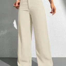 acuan Women Regular Fit Cream Cotton Blend Trousers image 3
