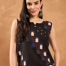 inweave Casual Sleeveless Printed Women Black Top image 2