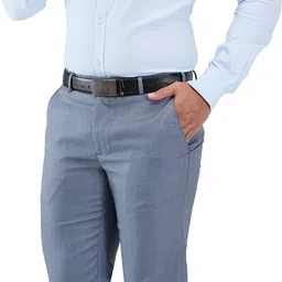 park avenue Men Regular Fit Blue Polyester Trousers image 5