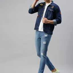 voxati Men Self Design Denim Jacket image 4