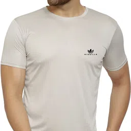 missille Pack of 4 Men Solid Round Neck Polyester Dark Green, Light Green, Light Blue, Grey T-Shirt image 4