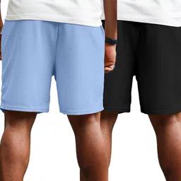 kajaru Pack of 2 Self Design Men Black, Light Blue Regular Shorts image 2