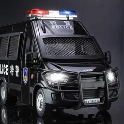 deoxy 1:24 Scale Police Van Metal Pull Back Die-cast Car Model with Sound Light image 2