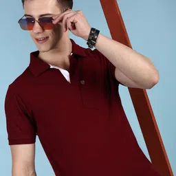 lux cozi Men Solid Polo Neck Cotton Blend Maroon T-Shirt-picture-15