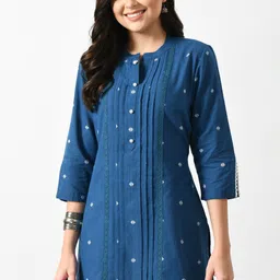 meesan Casual Regular Sleeves Printed Women Blue Top image 1