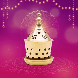 Puja N Pujari Brass Akhand Diya with Cover For Pooja Room and Home Mandir Brass Table Diya-image-1