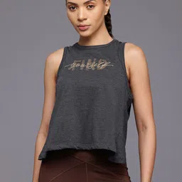 hrx by hrithik roshan Women Printed Round Neck Pure Cotton Grey T-Shirt-picture-16