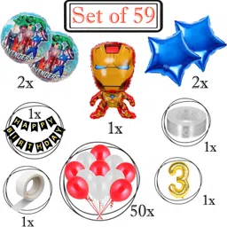 aoes Iron-Man 3rd Birthday Decoration Kit Combo Red-White Balloons Theme for Kids image 2